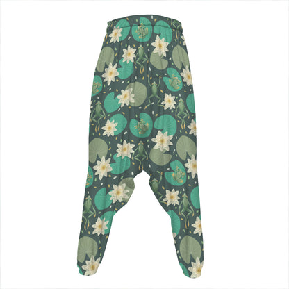 Frogs And Water Lilies Pattern Print Hammer Pants
