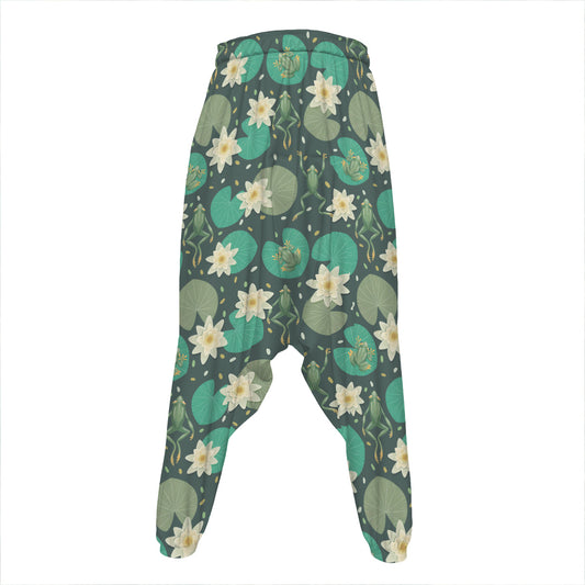 Frogs And Water Lilies Pattern Print Hammer Pants