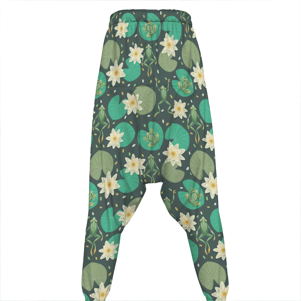 Frogs And Water Lilies Pattern Print Hammer Pants