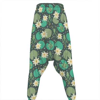 Frogs And Water Lilies Pattern Print Hammer Pants