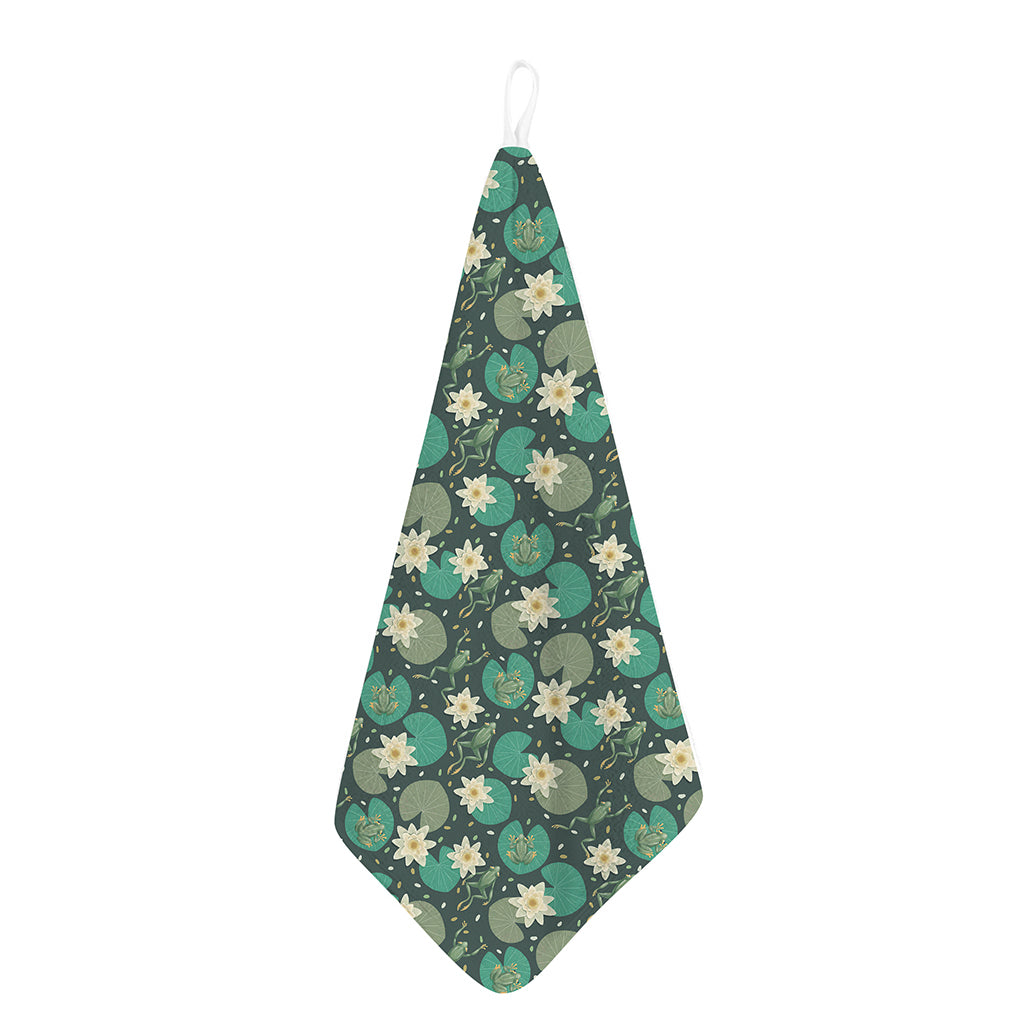 Frogs And Water Lilies Pattern Print Hand Towel