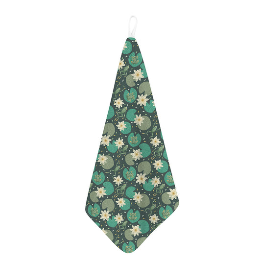 Frogs And Water Lilies Pattern Print Hand Towel