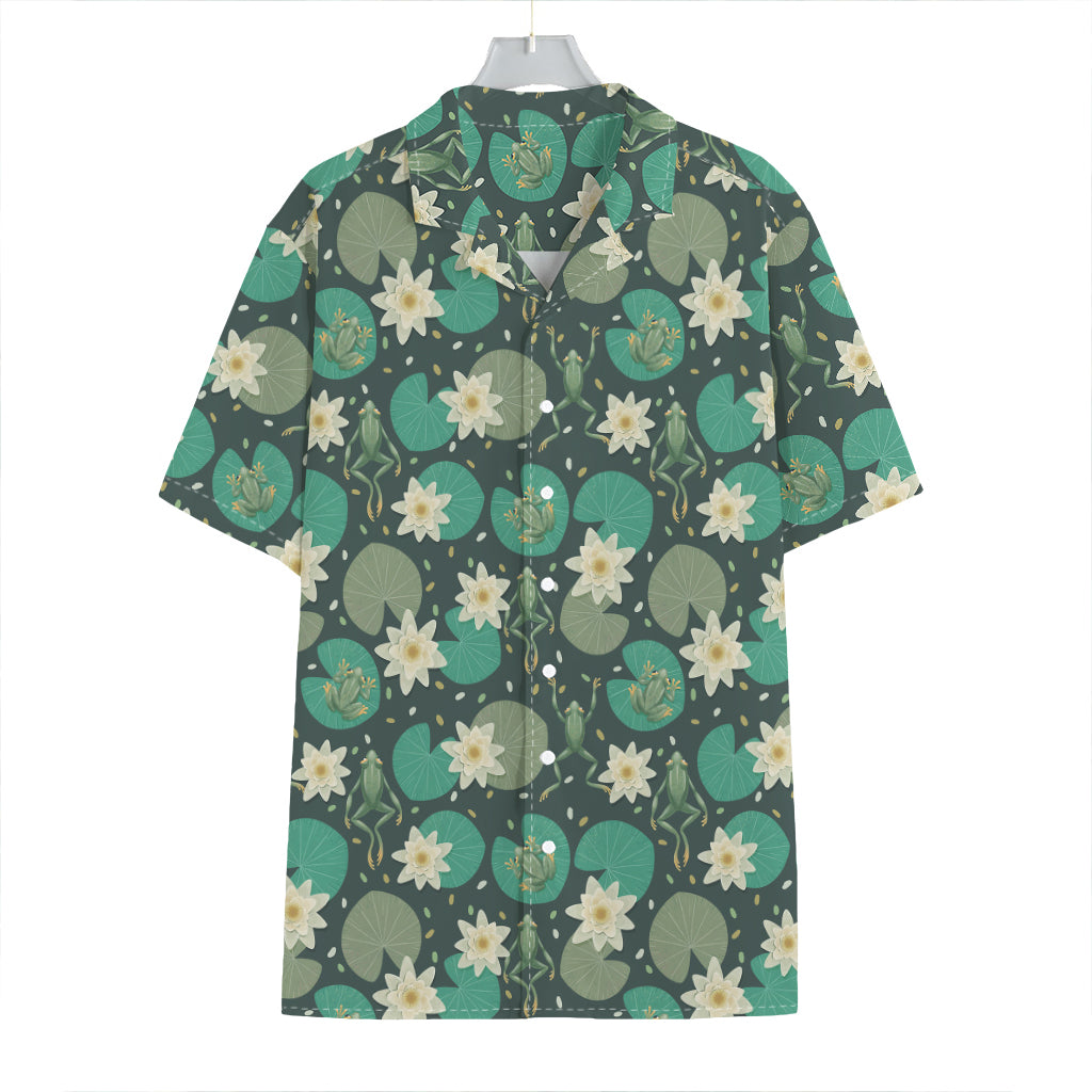 Frogs And Water Lilies Pattern Print Hawaiian Shirt