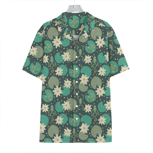 Frogs And Water Lilies Pattern Print Hawaiian Shirt