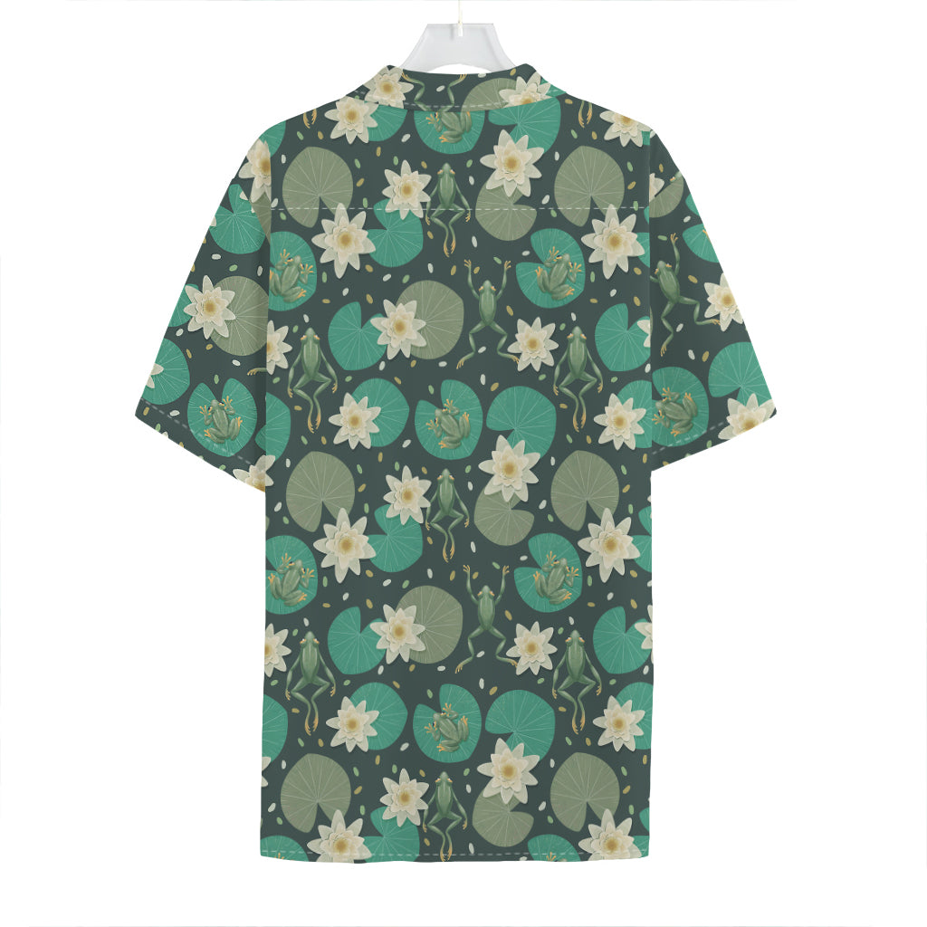 Frogs And Water Lilies Pattern Print Hawaiian Shirt