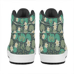 Frogs And Water Lilies Pattern Print High Top Leather Sneakers
