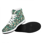 Frogs And Water Lilies Pattern Print High Top Leather Sneakers
