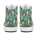 Frogs And Water Lilies Pattern Print High Top Leather Sneakers