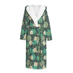 Frogs And Water Lilies Pattern Print Hooded Bathrobe