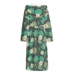 Frogs And Water Lilies Pattern Print Hooded Bathrobe