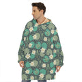 Frogs And Water Lilies Pattern Print Hoodie Blanket