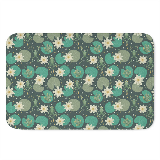 Frogs And Water Lilies Pattern Print Indoor Door Mat