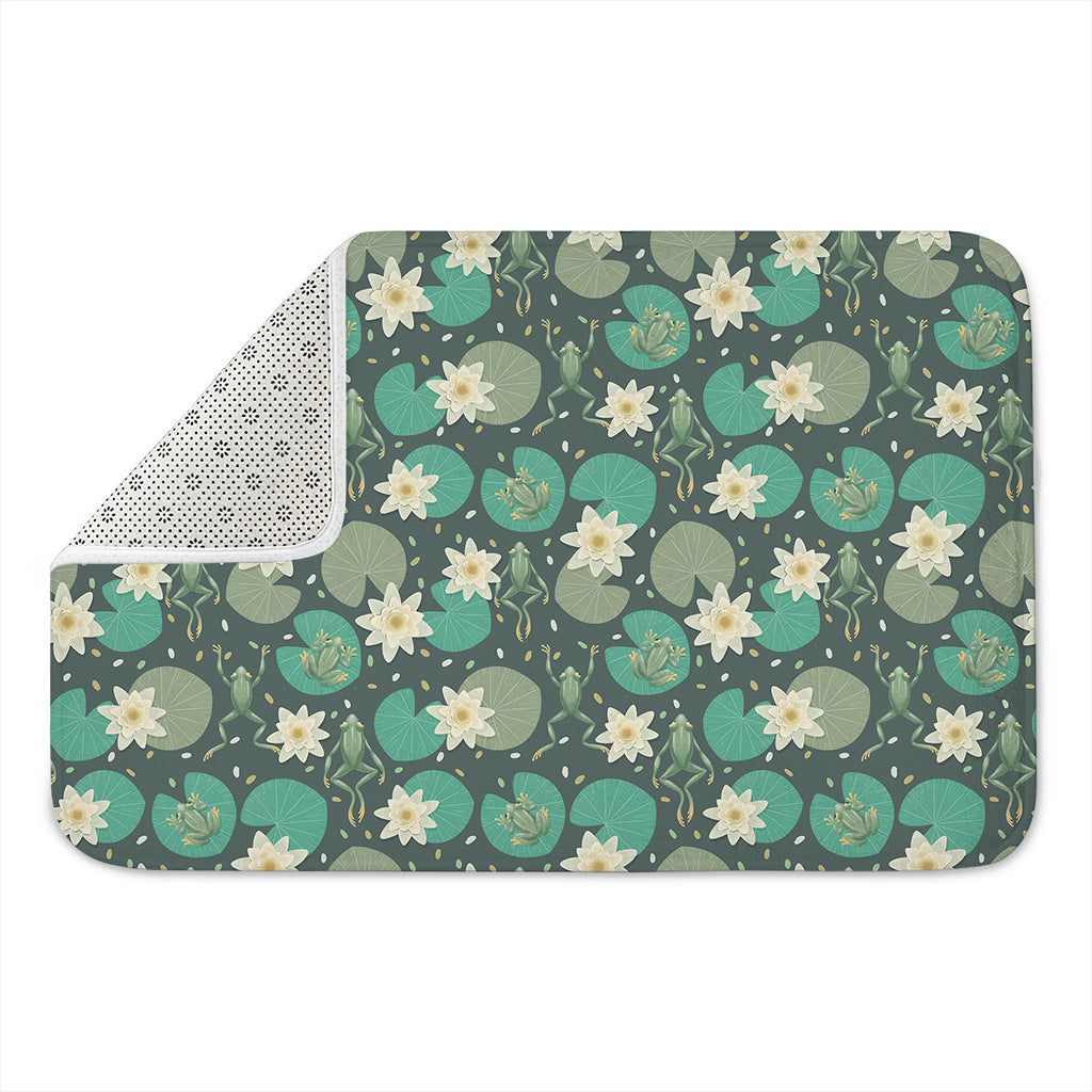 Frogs And Water Lilies Pattern Print Indoor Door Mat