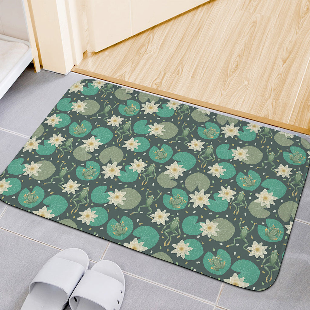 Frogs And Water Lilies Pattern Print Indoor Door Mat