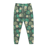 Frogs And Water Lilies Pattern Print Jogger Pants