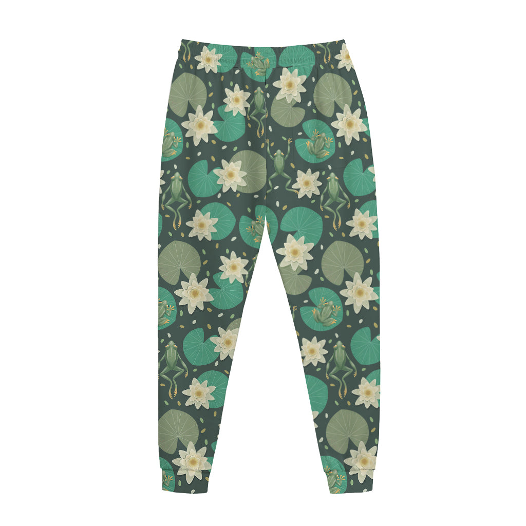 Frogs And Water Lilies Pattern Print Jogger Pants