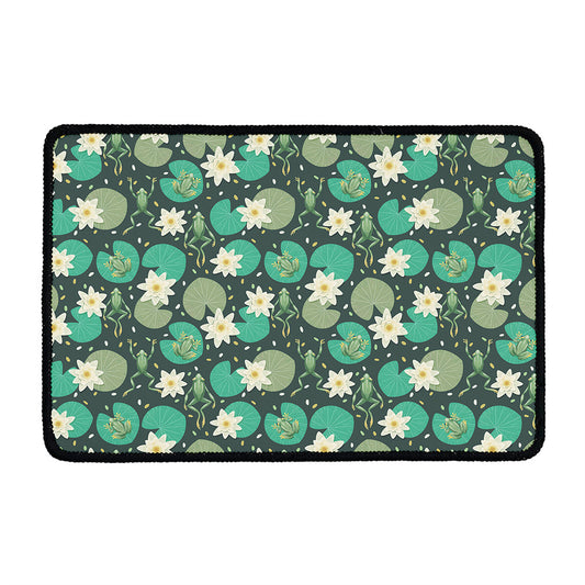 Frogs And Water Lilies Pattern Print Kitchen Mat