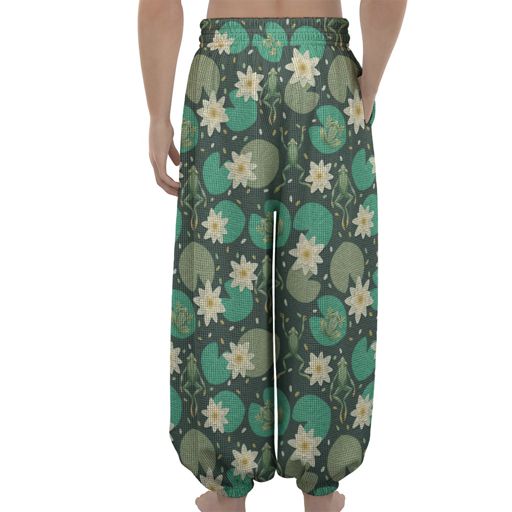 Frogs And Water Lilies Pattern Print Lantern Pants