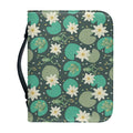 Frogs And Water Lilies Pattern Print Leather Bible Cover