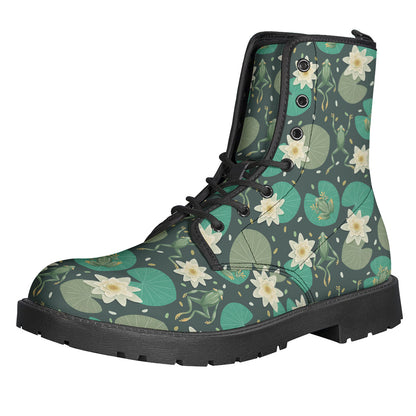 Frogs And Water Lilies Pattern Print Backpack