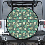 Frogs And Water Lilies Pattern Print Leather Spare Tire Cover