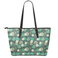 Frogs And Water Lilies Pattern Print Leather Tote Bag With Zipper