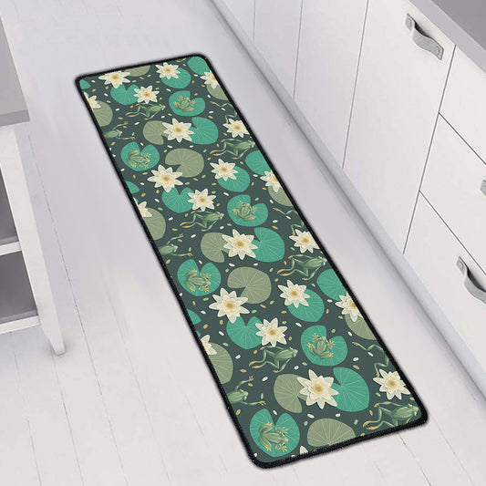 Frogs And Water Lilies Pattern Print Long Kitchen Mat