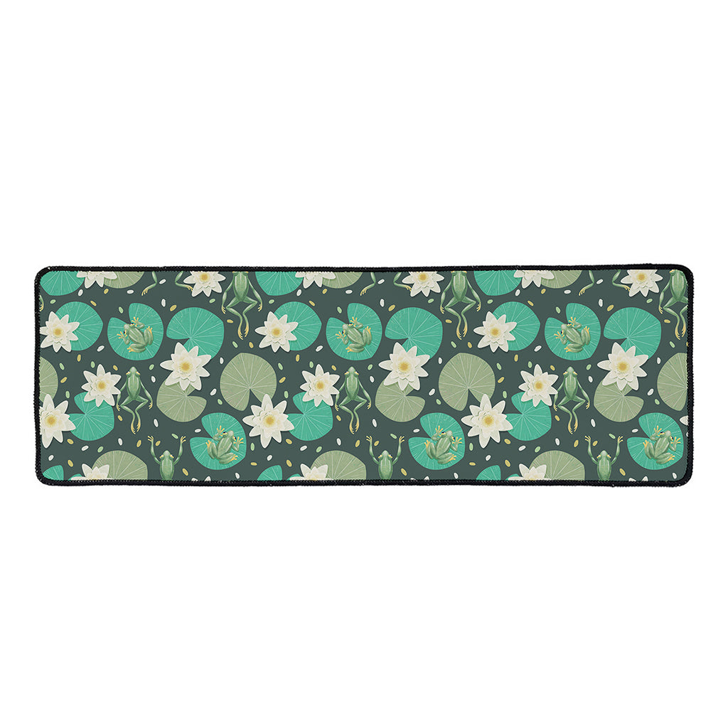 Frogs And Water Lilies Pattern Print Long Kitchen Mat