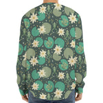 Frogs And Water Lilies Pattern Print Long Sleeve Baseball Jersey