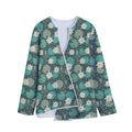 Frogs And Water Lilies Pattern Print Long Sleeve Short Coat
