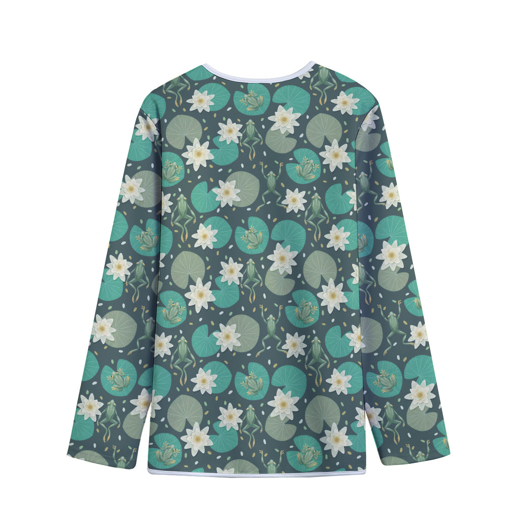Frogs And Water Lilies Pattern Print Long Sleeve Short Coat