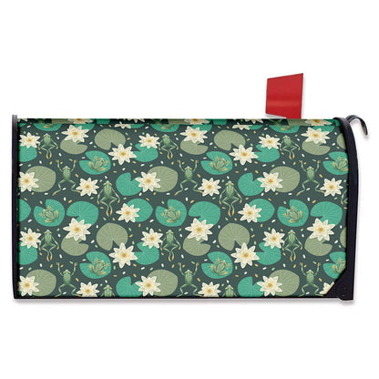 Frogs And Water Lilies Pattern Print Mailbox Cover