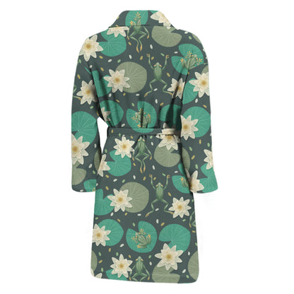 Frogs And Water Lilies Pattern Print Men's Bathrobe
