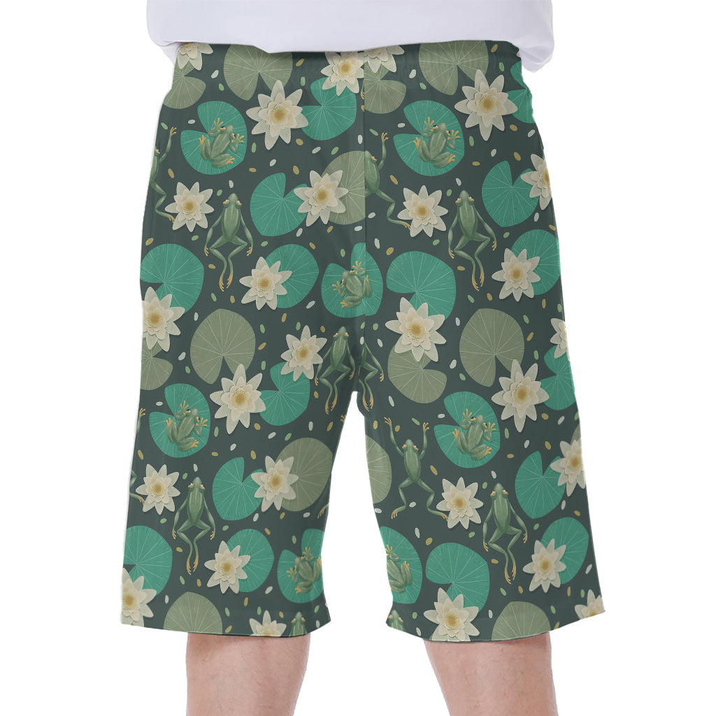 Frogs And Water Lilies Pattern Print Men's Beach Shorts