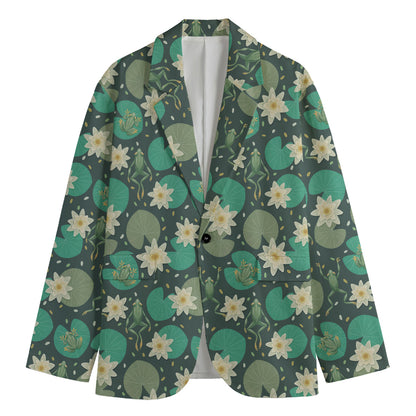 Frogs And Water Lilies Pattern Print Men's Blazer
