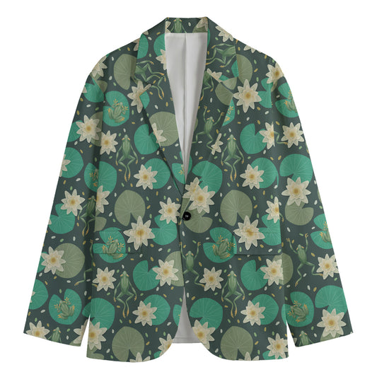 Frogs And Water Lilies Pattern Print Men's Blazer