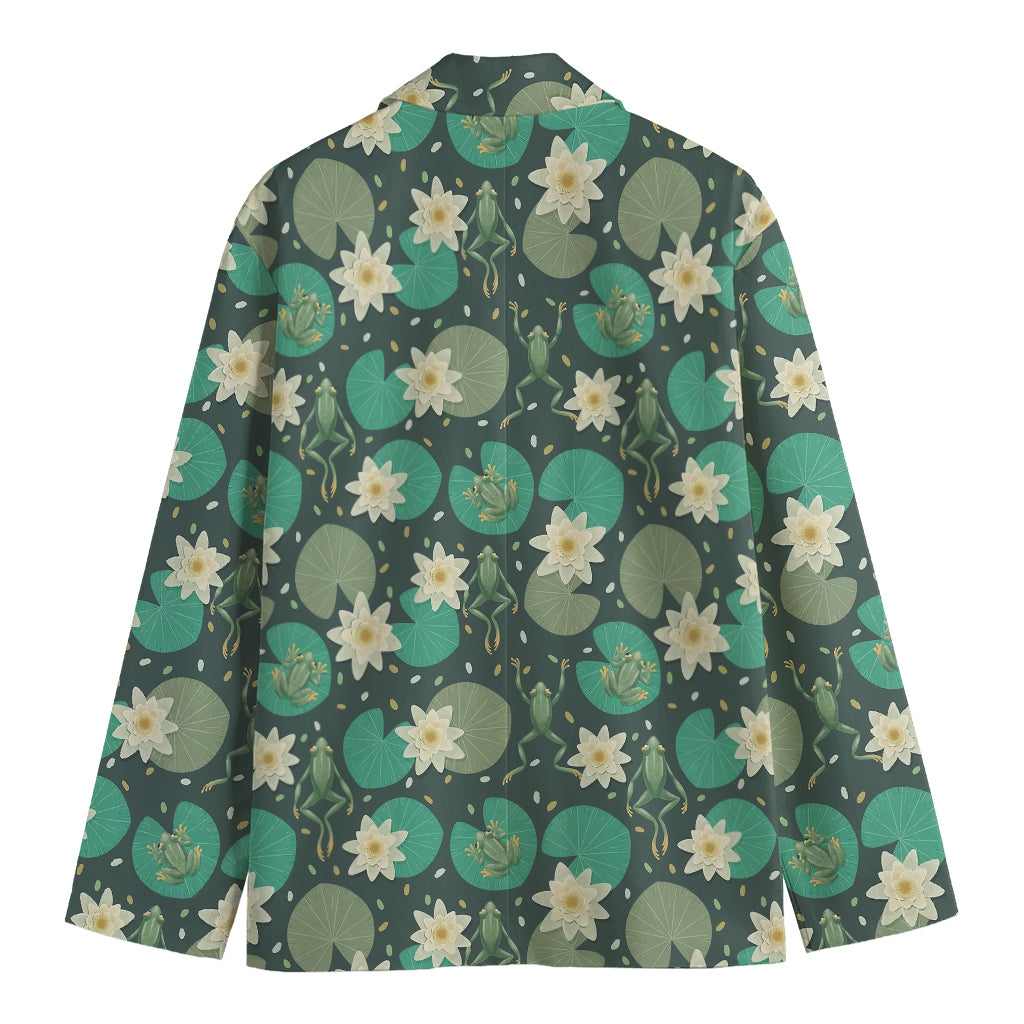 Frogs And Water Lilies Pattern Print Men's Blazer