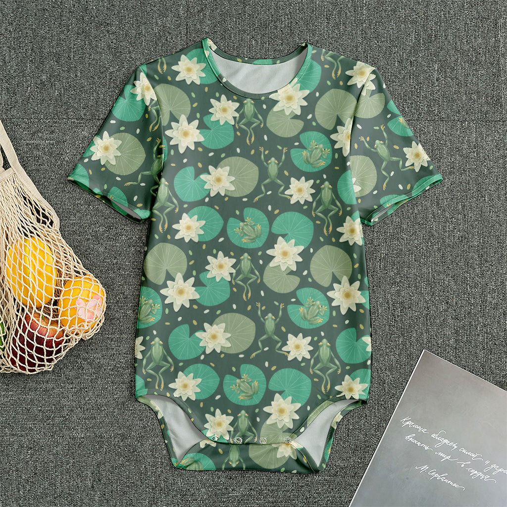 Frogs And Water Lilies Pattern Print Men's Bodysuit