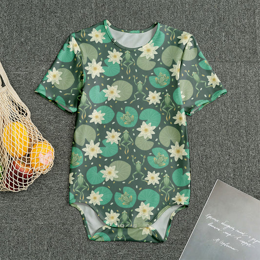 Frogs And Water Lilies Pattern Print Men's Bodysuit