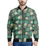 Frogs And Water Lilies Pattern Print Men's Bomber Jacket