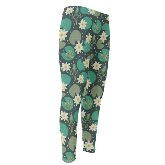 Frogs And Water Lilies Pattern Print Men's Compression Pants