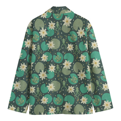 Frogs And Water Lilies Pattern Print Men's Cotton Blazer