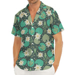 Frogs And Water Lilies Pattern Print Men's Deep V-Neck Shirt