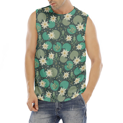 Frogs And Water Lilies Pattern Print Men's Fitness Tank Top