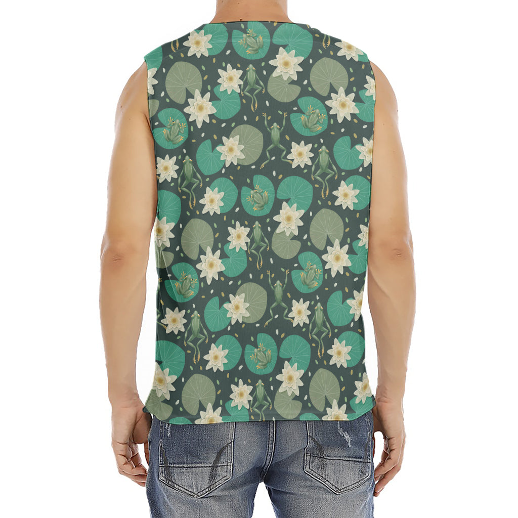 Frogs And Water Lilies Pattern Print Men's Fitness Tank Top