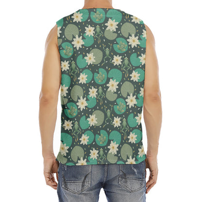Frogs And Water Lilies Pattern Print Men's Fitness Tank Top