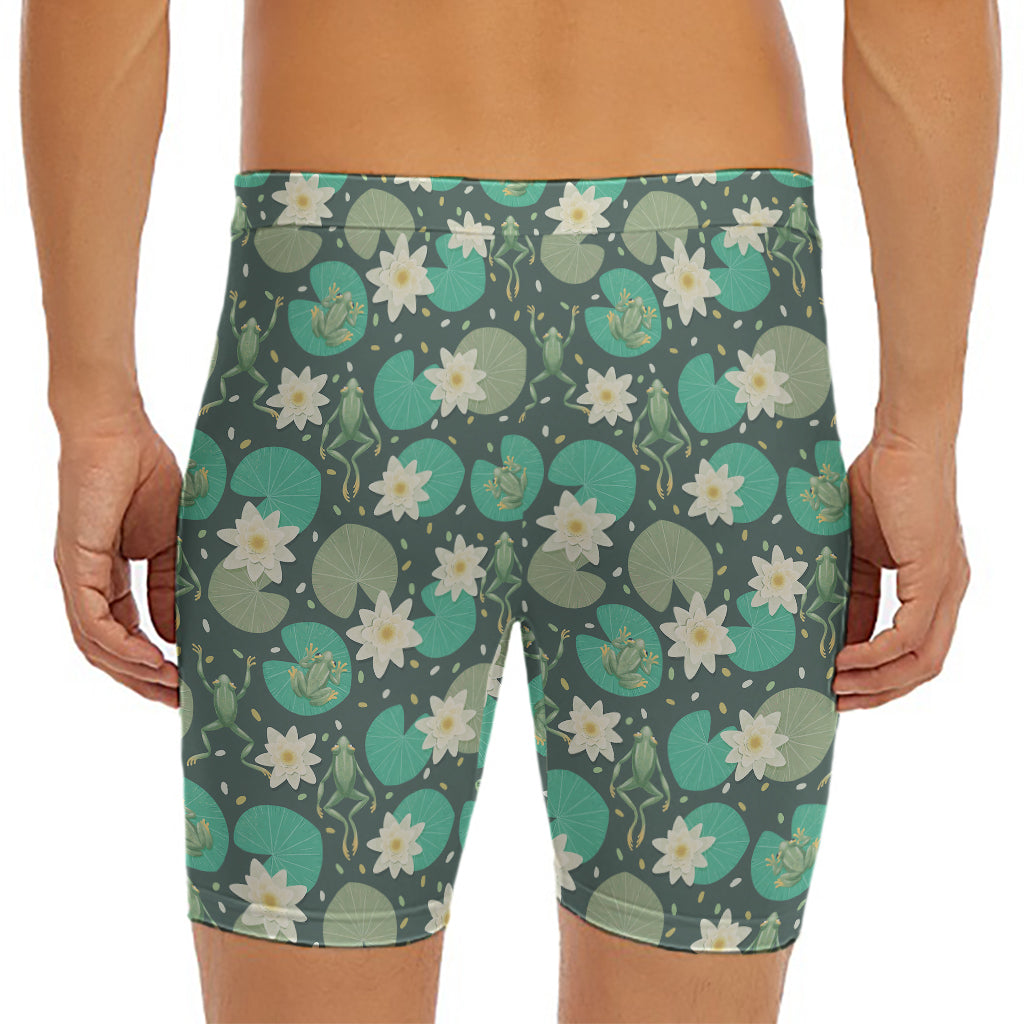 Frogs And Water Lilies Pattern Print Men's Long Boxer Briefs