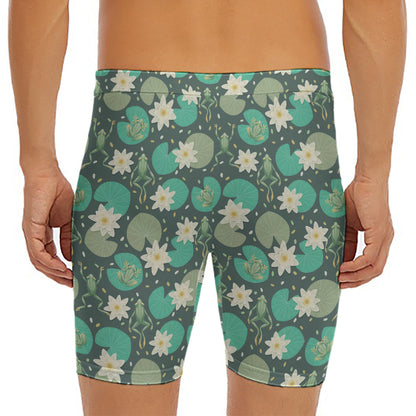 Frogs And Water Lilies Pattern Print Men's Long Boxer Briefs