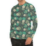 Frogs And Water Lilies Pattern Print Men's Long Sleeve Rash Guard