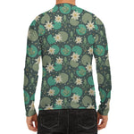 Frogs And Water Lilies Pattern Print Men's Long Sleeve Rash Guard